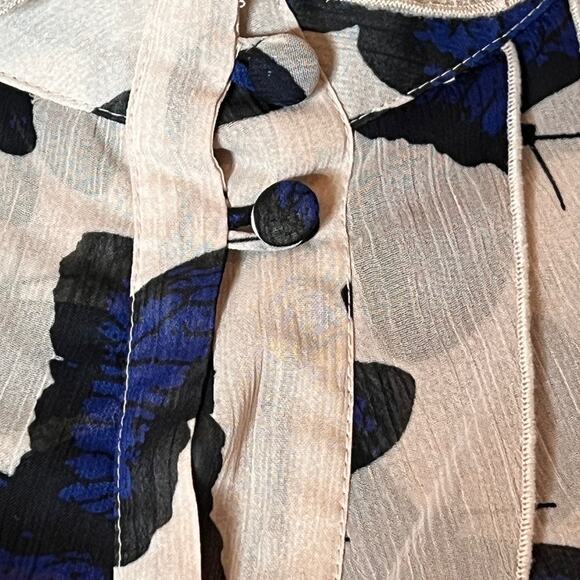 Butterfly Print Ruffle Blouse Romantic Sheer Long Sleeve Top - Picture 4 of 10